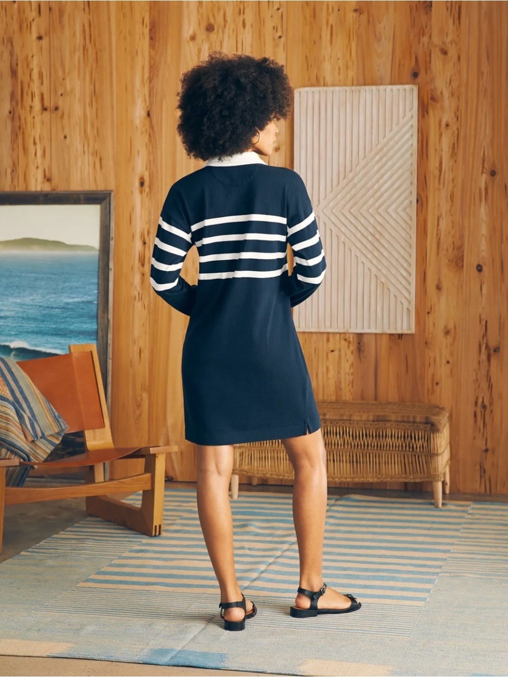 NWT Faherty Rugby Jersey Dress Cape Stripe - Navy & White Polo Dress - Picture 5 of 6